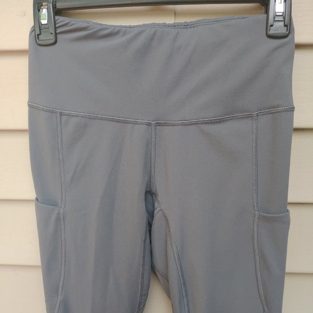 Gray Performance Leggings Side Pockets Solid Gym Fitness Yoga - Picture 2 of 8